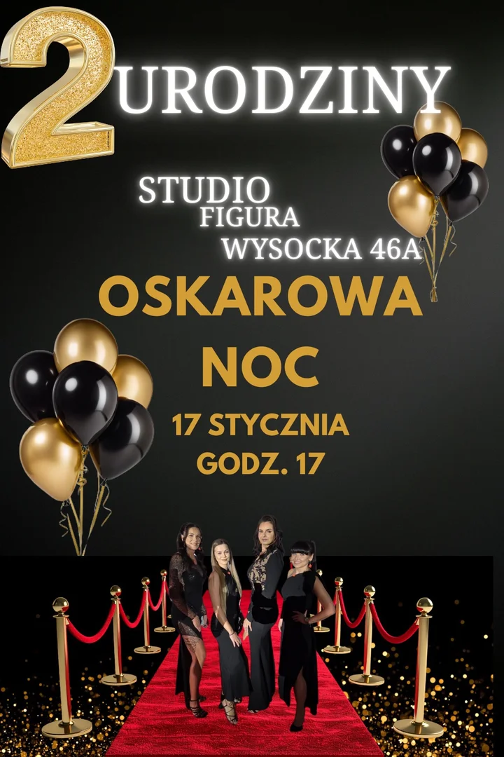 Grafika promocyjna wydarzenia 2 URODZINY STUDIO FIGURA — oskarowa noc w Ostrowie Wielkopolskim