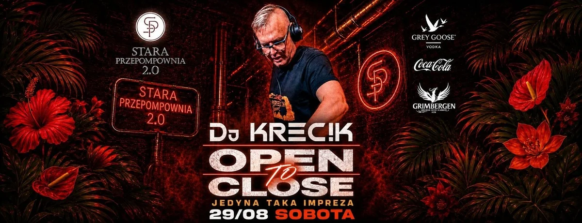 Grafika promocyjna wydarzenia DJ Krecik | Open to Close w Ostrowie