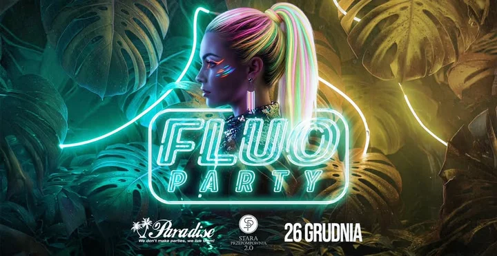 Grafika promocyjna wydarzenia Fluo Party Ostrów Wielkopolski — neonowa noc w Starej Przepompowni 2.0