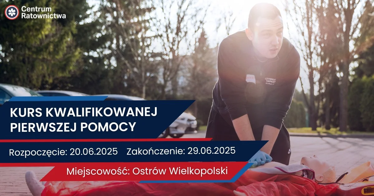 Grafika promocyjna wydarzenia Kurs Kwalifikowanej Pierwszej Pomocy w Ostrowie Wielkopolskim