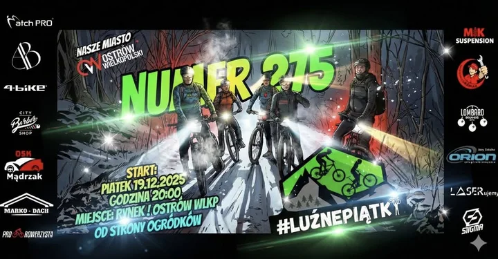 Grafika promocyjna wydarzenia #Luźnepiątki Nr 275 — nocna trasa ~50 km z Rynku