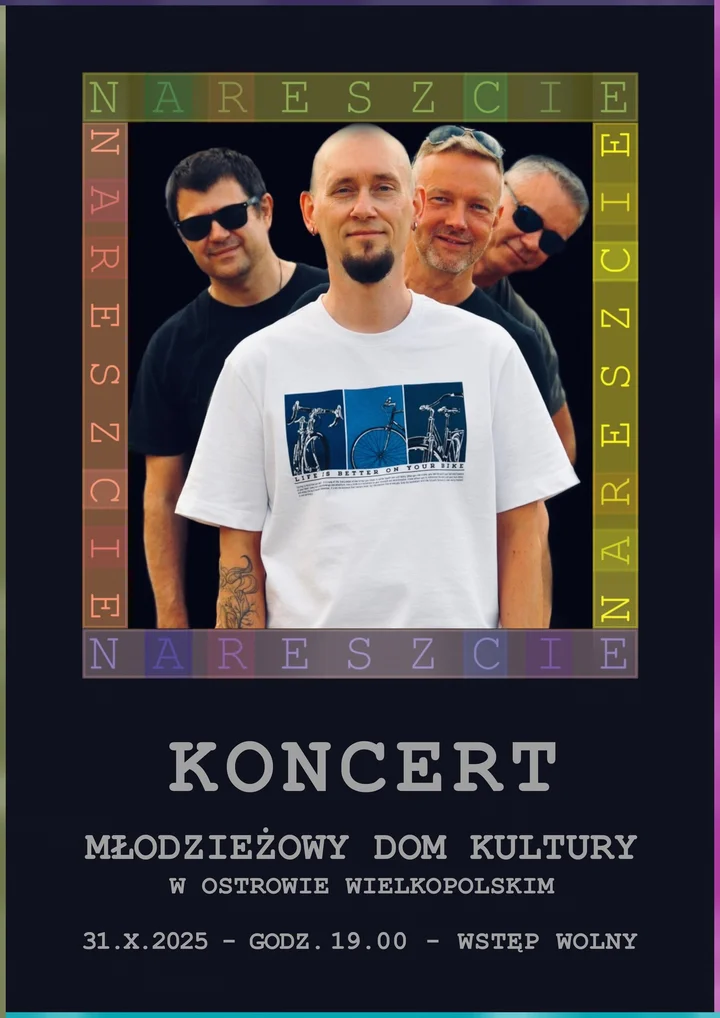 Grafika promocyjna wydarzenia Nareszcie w MDK Ostrów Wlkp. — koncert zespołu NARESZCIE, 31 października 2025