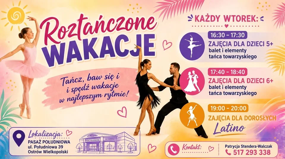 Grafika promocyjna wydarzenia Roztańczone Wakacje – wakacyjne tańce