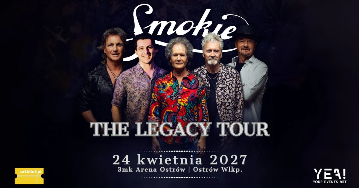 Grafika promocyjna wydarzenia Smokie The Legacy Tour w Ostrowie Wielkopolskim