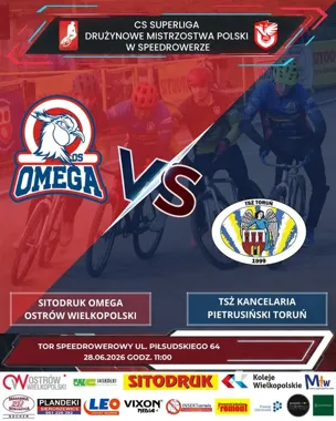 Grafika promocyjna wydarzenia Sitodruk Omega Ostrów Wlkp. – TSŻ Kancelaria Pietrusiński Toruń. Rewanż w 6. kolejce CS Superligi