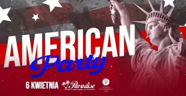 Grafika promocyjna wydarzenia American Party Ostrów Wielkopolski — domówkowy klimat i hity zza oceanu