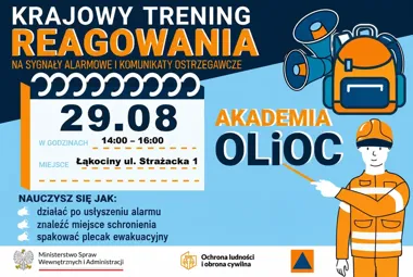 Grafika promocyjna wydarzenia Krajowy Trening Reagowania podczas dożynek w Łąkocinach