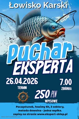 Grafika promocyjna wydarzenia PUCHAR EKSPERT SKLEP – otwarte zawody na łowisku Karski