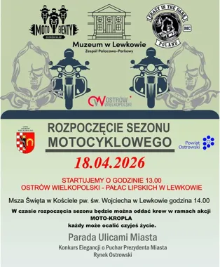 Grafika promocyjna wydarzenia Rozpoczęcie Sezonu Motocyklowego Ostrów Wielkopolski — Pałac w Lewkowie