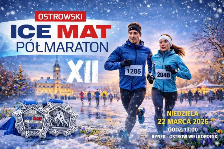 Grafika promocyjna wydarzenia XII Ostrowski ICE MAT Półmaraton — półmaraton w Ostrowie