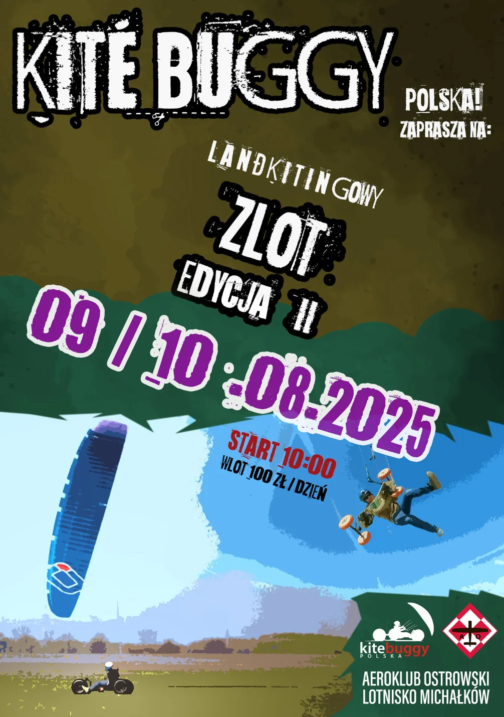 Grafika promocyjna wydarzenia Zlot miłośników landkitingu i kitebuggy w Michałkowie