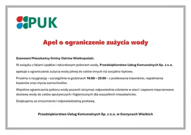 W Ostrowie Wielkopolskim pada apel o oszczędzanie wody w najgorętszych godzinach