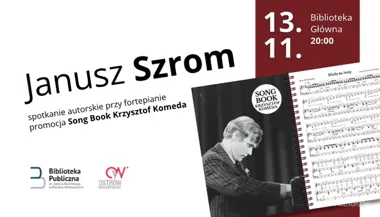 Janusz Szrom przy fortepianie w Ostrowie. Promocja śpiewnika Komedy